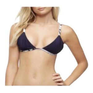 Tavik Zepplin Slinky Rib Bikini Swim Top in Evening Blue Size L NWT